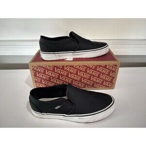 Vans Black Perf Leather Asher Slip On Skate Shoes Sneakers Women’s 7.5